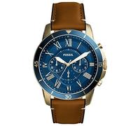Fossil Reloj para hombre Grant, movimiento cronógrafo de cuarzo, 44mm caja de acero inoxidable dorado con correa de piel, FS5268