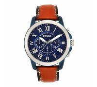 Fossil Reloj para hombre Grant, movimiento cronógrafo de cuarzo, caja de 44 mm de acero inoxidable bicolor con correa de piel, FS5151