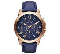 Fossil Reloj para hombre Grant, movimiento cronógrafo de cuarzo, caja de 44mm de acero inoxidable color oro rosa con correa de piel auténtica, FS4835IE