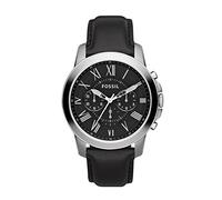 Fossil Reloj para hombre Grant, movimiento cronógrafo de cuarzo, caja de 44mm de acero inoxidable plateado con correa de piel auténtica, FS4812IE