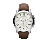 Fossil Reloj para hombre Grant, movimiento cronógrafo de cuarzo, caja de acero inoxidable plateado de 44 mm con correa de piel auténtica, FS4735