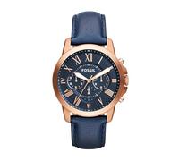 Fossil Reloj para hombre Grant, movimiento de cuarzo cronógrafo, caja de acero rosa dorado de 44 mm con correa de piel auténtica, FS4835, Azul