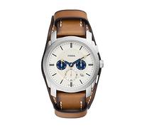Fossil Reloj para hombre Machine, movimiento cronógrafo, caja de acero inoxidable plateado de 42mm con correa de piel Pro-Planet, FS5922, Blanco y tostado