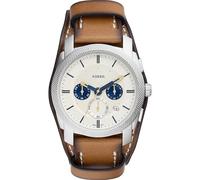 Fossil Reloj para hombre Machine, movimiento cronógrafo, caja de acero inoxidable plateado de 42mm con correa de piel Pro-Planet, FS5922, 42MM, Blanco y Tostado