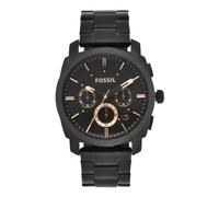 Fossil Reloj para hombre Machine, movimiento cronógrafo de cuarzo, 42mm Caja de acero negro con correa de acero, FS4682, 42MM, Negro y Tono Oro Rosa