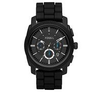 Fossil Reloj para hombre Machine, movimiento cronógrafo de cuarzo, 45mm Caja de acero negro con correa de silicona, FS4487, 45MM, Negro y Gris Oscuro