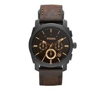 Fossil Reloj para hombre Machine, movimiento cronógrafo de cuarzo, caja de acero inoxidable marrón de 42 mm con correa de piel auténtica, FS4656, 42MM, Negro y Marrón