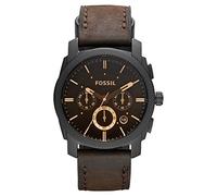 Fossil Reloj para hombre Machine, movimiento cronógrafo de cuarzo, caja de acero inoxidable marrón de 42 mm con correa de piel auténtica, FS4656, 42MM, Negro y Marrón