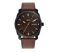 Fossil Reloj para hombre Machine, movimiento de cuarzo, caja de 42 mm de acero inoxidable negro con correa de piel Pro-Planet, FS5901