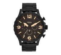 Fossil Reloj para hombre Nate, movimiento cronógrafo de cuarzo, caja de acero negro de 50 mm con correa de acero, JR1356