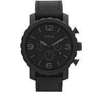Fossil Reloj para hombre Nate, movimiento cronógrafo de cuarzo, caja de acero negro de 50mm con correa de piel auténtica, JR1354