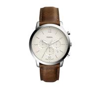 Fossil Reloj para hombre Neutra, movimiento cronógrafo de cuarzo, caja de acero inoxidable plateado de 44 mm con correa de piel, FS5380