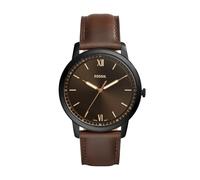 Fossil Reloj para hombre The Minimalist 3H, movimiento de cuarzo, caja de acero negro de 44mm con correa de piel, FS5551, Marrón Oscuro