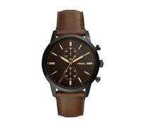 Fossil Reloj para hombre Townsman 44mm, movimiento cronógrafo de cuarzo, caja de 44mm de acero inoxidable negro con correa de piel, FS5437