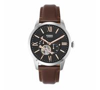 Fossil Reloj para hombre Townsman, movimiento automático mecánico, caja de acero inoxidable plateado de 45 mm con correa de piel, ME3061