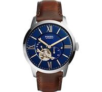 Fossil Reloj para hombre Townsman, movimiento mecánico automático, caja de 44mm de acero inoxidable plateado con correa de piel, ME3110