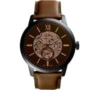 Fossil Reloj para hombre Townsman, movimiento mecánico automático, caja de 48mm de acero negro con correa de piel, ME3155, 48MM, Marrón