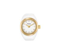 Fossil Reloj Ring para Mujer, Movimiento de Cuarzo a Dos Agujas con Correa de Acero Inoxidable, Blanco y Dorado, 15 mm