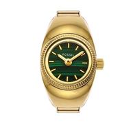 Fossil Reloj Ring para Mujer, Movimiento de Cuarzo a Dos Agujas con Correa de Acero Inoxidable, Verde y Dorado