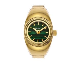 Fossil Reloj Ring para Mujer, Movimiento de Cuarzo a Dos Agujas con Correa de Acero Inoxidable, Verde y Dorado, 15 mm