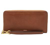 Fossil Billetero para Mujer Logan, Bolso con cremallera de PU y PVC marrón 19,7 cm largo x 1,9 cm ancho x 10,2 cm alto SL7831200