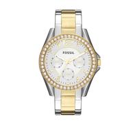 Fossil Riley Reloj para Mujer, Movimiento cronógrafo con Correa de Acero o Piel