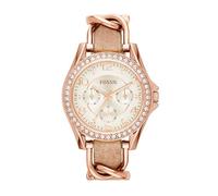 Fossil Riley Reloj para Mujer, Movimiento cronógrafo con Correa de Acero o Piel