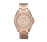 Fossil Riley Reloj para Mujer, Movimiento cronógrafo con Correa de Acero o Piel