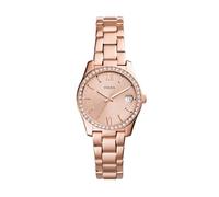 Fossil Scarlette Reloj para mujer, movimiento de cuarzo con correa de acero o piel, Tono oro rosa con purpurina, 32MM