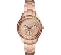Fossil Stella Reloj para mujer, movimiento cronógrafo con correa de acero o piel, Tono oro rosa con purpurina, 37MM