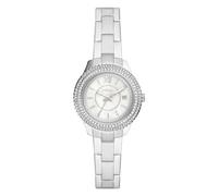 Fossil Stella Reloj para mujer, movimiento de cuarzo con correa de acero o piel, Tono plata y blanco con purpurina, 30MM