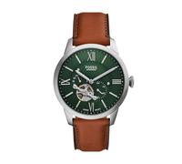 Fossil Townsman - Reloj automático de Acero Inoxidable y Cuero con Dos manecillas para Hombre, Cuero marrón/Plateado/Verde, 44mm