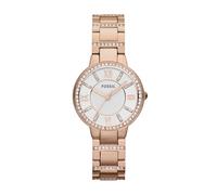 Fossil Virginia Reloj para mujer, movimiento de cuarzo con correa de acero o piel, Tono oro rosa y blanco con purpurina, 30MM