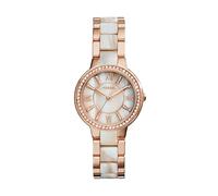 Fossil Virginia Reloj para mujer, movimiento de cuarzo con correa de acero o piel, Tono oro rosa y tono perla con purpurina, 30MM