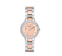Fossil Virginia Reloj para mujer, movimiento de cuarzo con correa de acero o piel, Tono plata y tono oro rosa con purpurina, 30MM