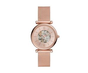 Fossil Women's Carlie Automatic Stainless Steel Mesh Three-Hand Watch, Color: Rose Gold (Model: ME3175)