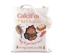 FOTAP Calcifer Lover - Bolso de mano Calcifer Bed & Breakfast, regalo inspirado en anime japonés, White, 14.56INCHES