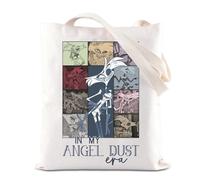 FOTAP In My Angel Dust Era Bolso de mano de dibujos animados Charactar Lover Gift Angel Dust Inspire Tote Bag Hazbin Anime Bolsa de la compra, White, 14.56INCHES