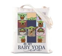 FOTAP In My Baby Yoda Ear Tote Bag S War Merch YD Lover Gift Death Star Inspired Bag Clone War Shoulder Bag YD Fan Gift, White, 14.56INCHES