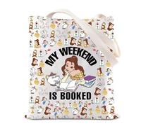 FOTAP Princess Belle's Book Shop Gift My Weekend Is Booked Bolsa de mano Magic Kingdom Gift Princess Belle Lover Handle Bag, White, 14.56INCHS