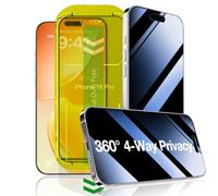 Fotbor Paquete de 3 protectores de pantalla de privacidad compatibles con iPhone 16 Pro, vidrio templado antiespía de 4 vías de 360° con bandeja de instalación rápida de alineación automática
