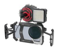 FOTGA Kit de jaula 4 en 1 para teléfono inteligente, estabilizador de video fotográfico con asas + micrófono + luz LED + filtro ND para iPhone 17, 16, 15 Pro Max, Samsung TikTok y YouTube Vlog Live