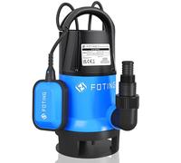 FOTING Bomba de aguas sucias 900W, capacidad de 14.000 l/h, Altura máxima de suministro 8,5 m, inmersión máx. 7 m, interruptor de flotador, cuerpos extraños hasta 35 mm, para drenaje rápido en casa