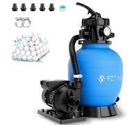 FOTING Depuradora de Arena 9.000 L/h, Filtro de Piscina con Bomba, Válvula de 7 Vías con Manómetro, Adaptador Ø32-38 mm,200 g de Bolas Filtrantes Incluidas