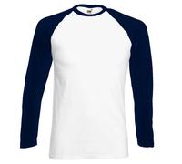 Fotl Long Sleeve Baseball tee Camisa, Multicoloured (White/Navy), S para Hombre