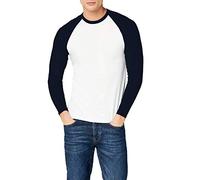 Fotl Long Sleeve Baseball tee Camisa, Multicoloured (White/Navy), XL para Hombre