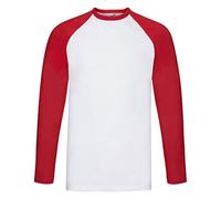 Fotl Long Sleeve Baseball tee Camisa, Multicoloured (White/Red), S para Hombre