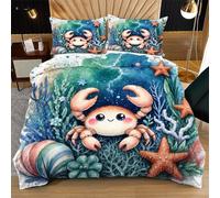 Fotmung Conjunto de Ropa de Cama Cangrejo Azul, Set de Funda de Edredón 3 Piezas - 220x240 cm, Confort Superior en Todas Las Estaciones, Elegancia para tu Dormitorio Principal R378