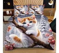 Fotmung Conjunto de Ropa de Cama Gato Planta, Set de Funda de Edredón 3 Piezas - 220x240 cm, Confort Superior en Todas Las Estaciones, Elegancia para tu Dormitorio Principal R22