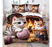 Fotmung Conjunto de Ropa de Cama Gato Y RatóN, Set de Funda de Edredón 3 Piezas - 220x240 cm, Confort Superior en Todas Las Estaciones, Elegancia para tu Dormitorio Principal-A46
